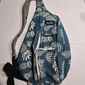 Kavu Teal Rope Sling Bag Pineapple Crossbody Backpack Adjustable Strap